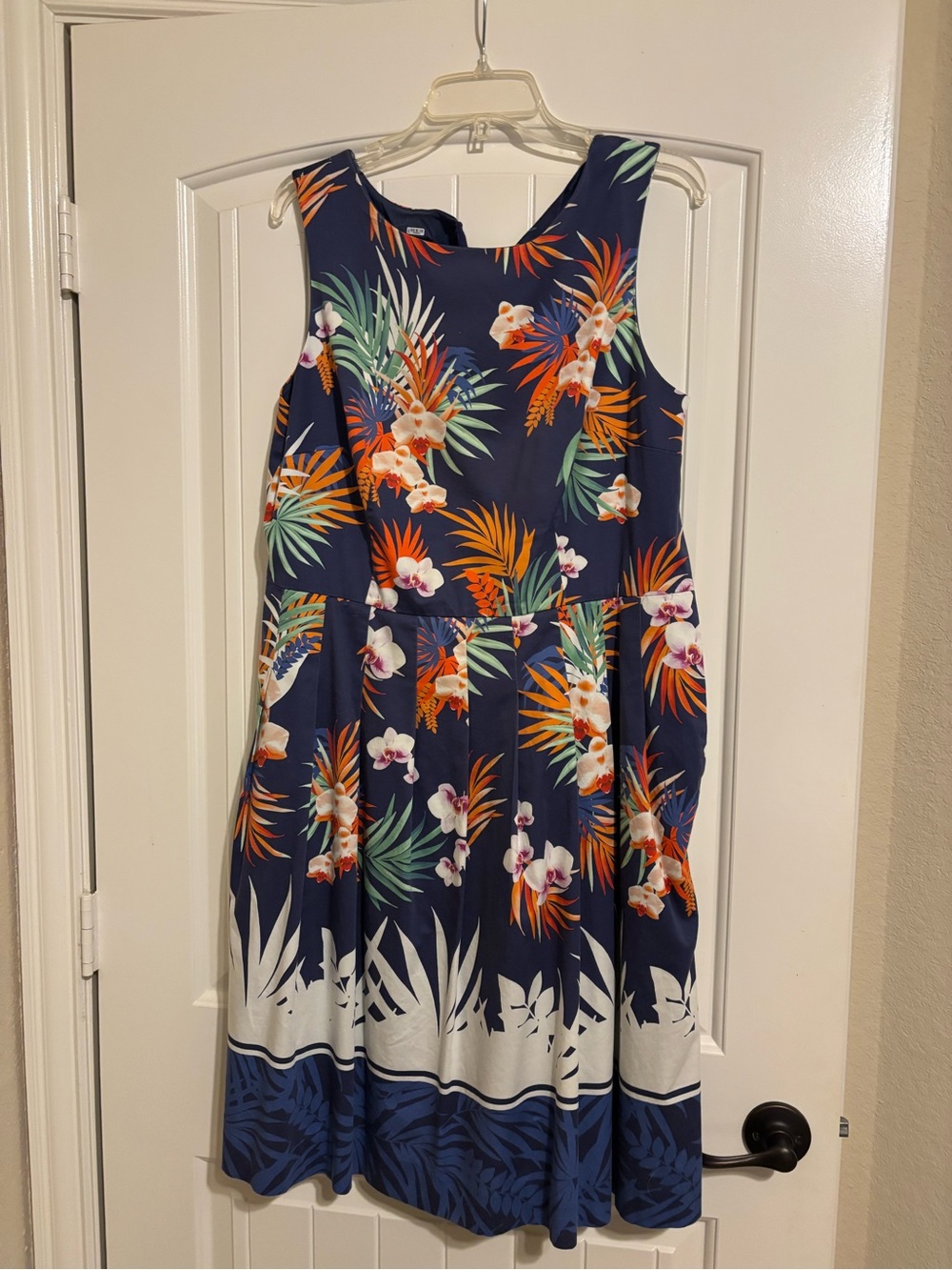 Talbots Navy Tropical Floral Fit-and-Flare Dress